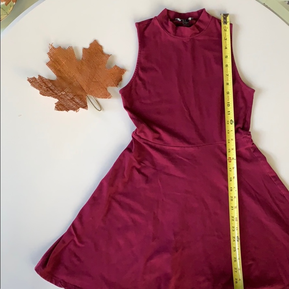 Burgundy Sleeveless Turtleneck Mini Dress